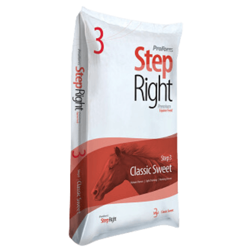 Bag of Step Right Classic Sweet horse feed, labeled Step 3.